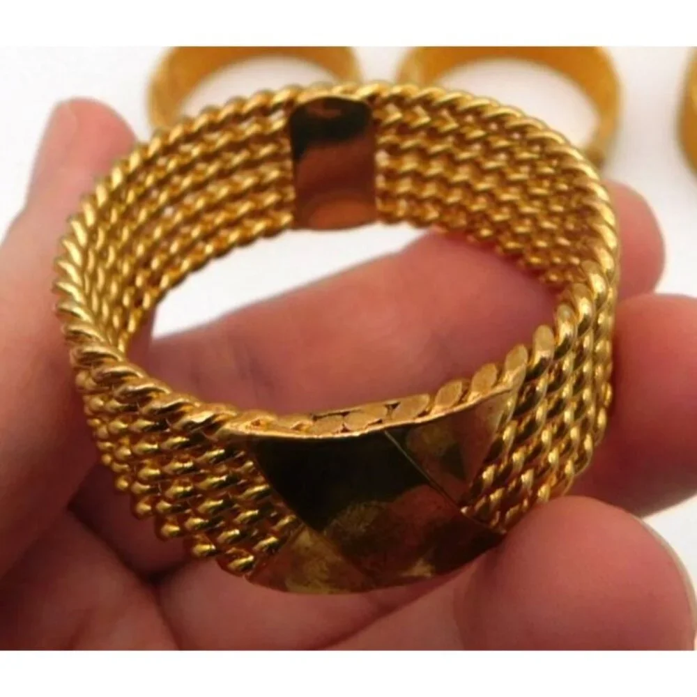 Lot of 7 Gold Tone Metal Braided Napkins Rings Holiday Table Setting